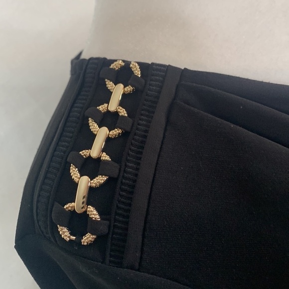 WHBM Black Long Sleeved Mini Dress w/ Gold Shoulder Detail - Picture 7 of 17